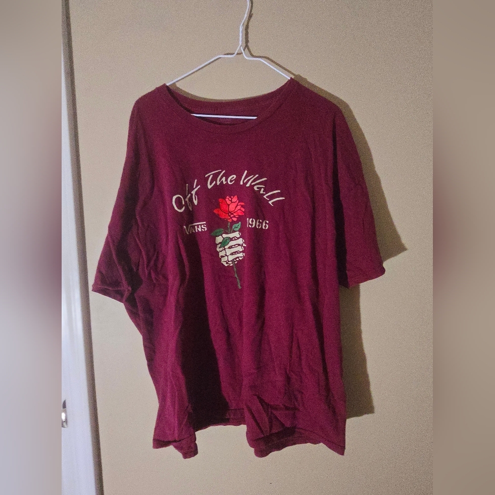 Vans Maroon Graphic Tee with Rose Design
